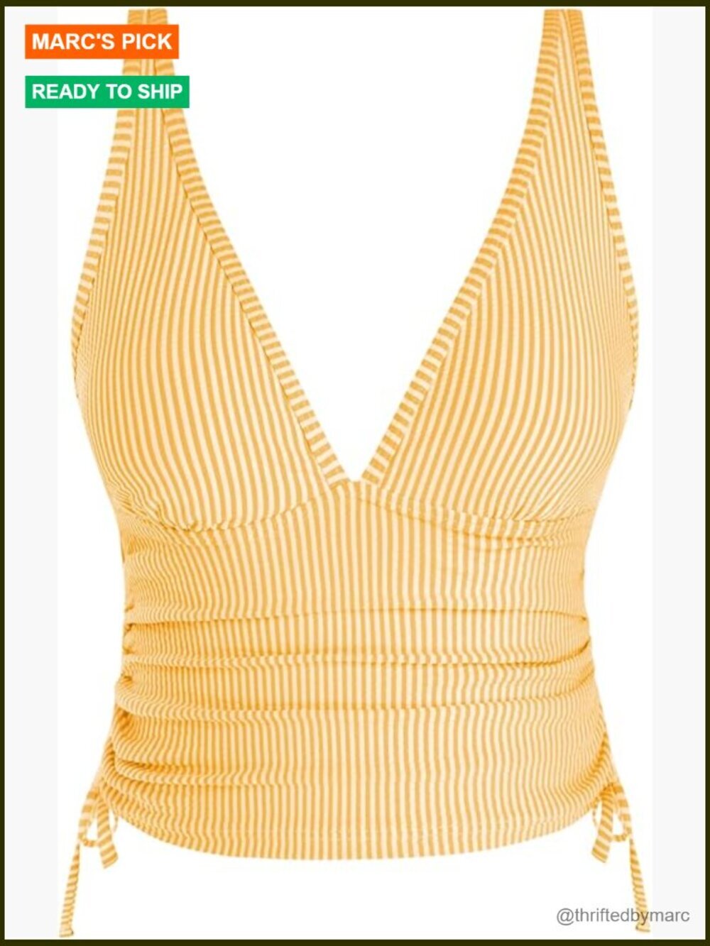 V Neck Tankini Top with Tummy Control Drawstring Swim Top
